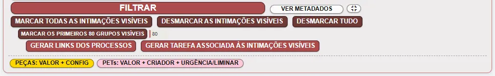 Os botões de ação em lote, logo abaixo do Filtrar